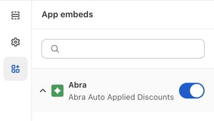 Abra app embed toggle switched on